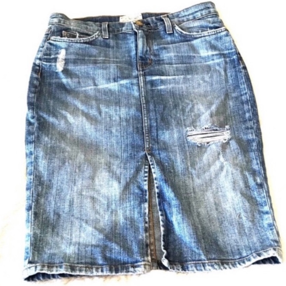 Current Elliott High Waist Jupe Cigarette Pencil Skirt Distressed Slit Sz 29